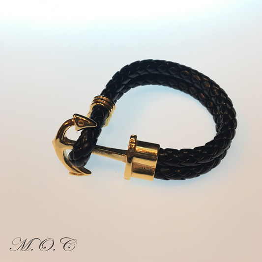 Ancora Black Leather Bracelet