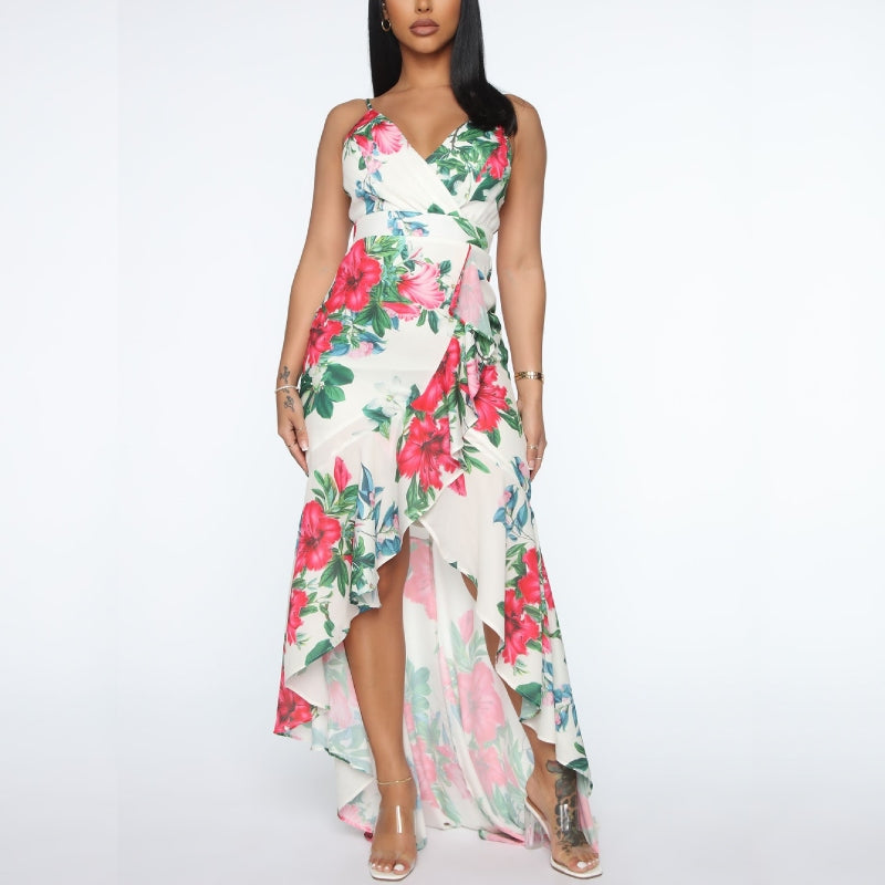 Floral Print Ruffle Maxi Dress